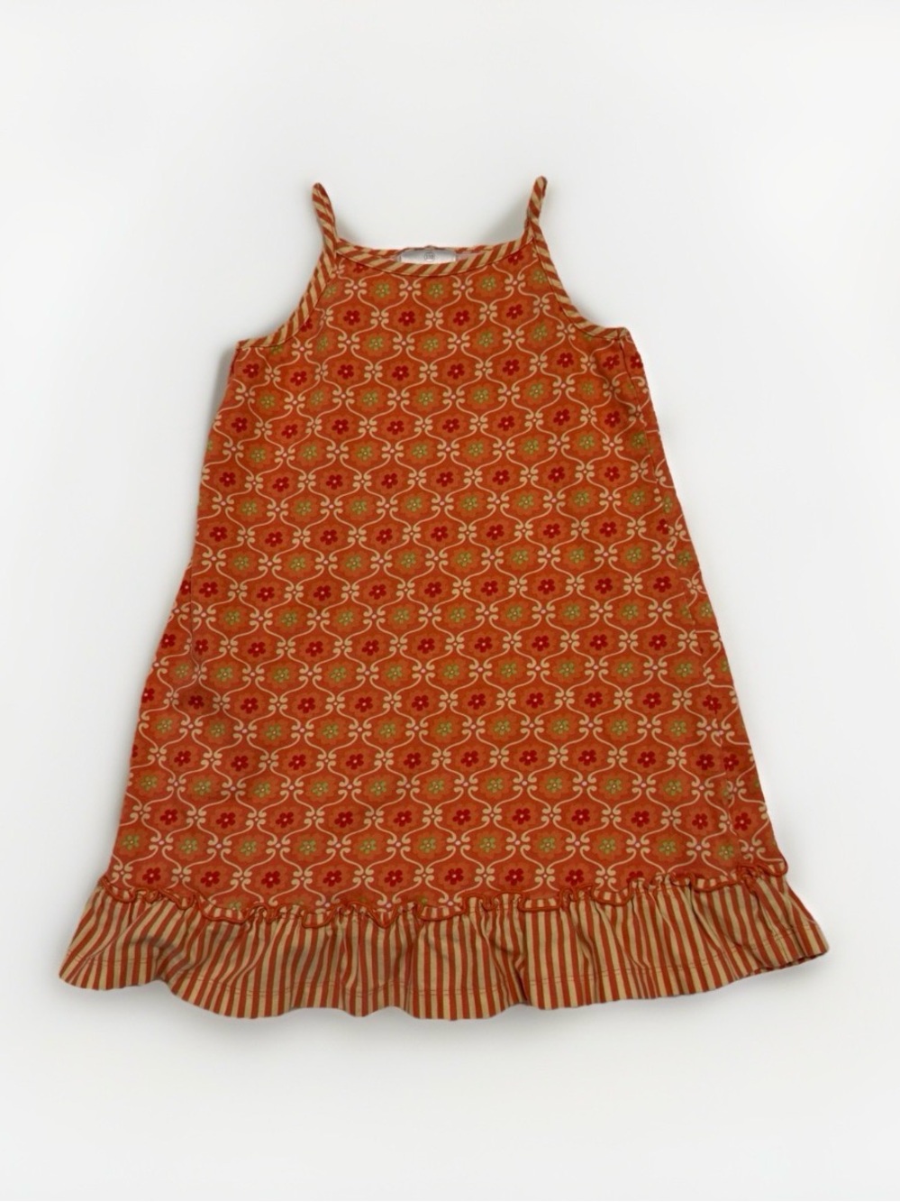 Hanna Andersson Girls Sz 110 US 5 Colorful Cotton Tank Dress Orange Yellow Flora